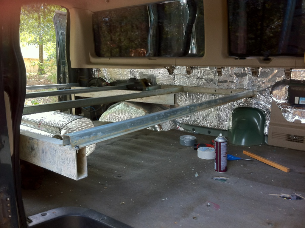Aluminum framing, also I did 1 layer of Dynamat and one layer of buble wrap insulation on the whole interior