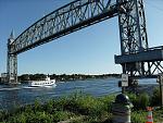 The Buzzards Bay railway lift bridge over Cape Cod Canal.  Normally up; there's lots more boat traffic than trains.
